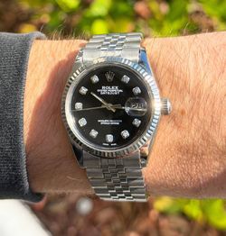 1978 Rolex Datejust 1601 36mm stainless steel jubilee bracelet natural diamond black dial white gold fluted bezel watch box appraisal