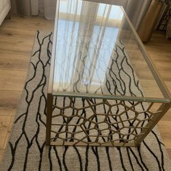 Rectangular Glass Coffee Table With Gold Accent 