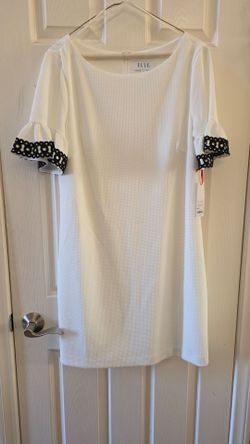 NEW Elle Med black trim white ribbed dress