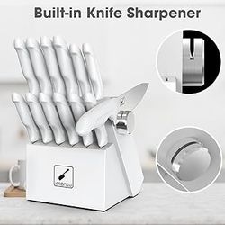 IMARKU 14 Pcs Knife Set White w Sharpener