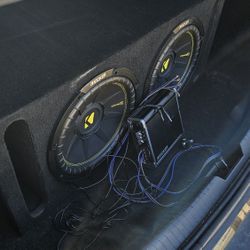 Complete Kicker Bass Setup: Dual 12" CompC Subwoofers, Amp, Box, and Accessories (Like New)