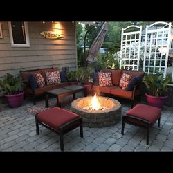 Circular Stone Fire Pit And Steel Grate For For Patio Or Backyard Oasis
