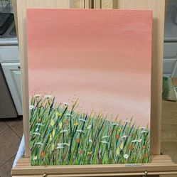 Original Acrylic Painting With Beautiful Colors, Field of Wildflowers, Artist Signed, 11 x 14