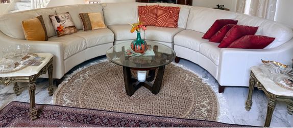 White Leather Curved Sectional Sofa