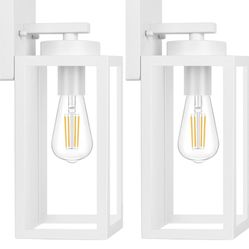 Outdoor Wall Light Fixtures, Exterior Waterproof Wall Lanterns, Porch Sconces Wall Mounted Lighting with E26 Sockets & Glass Shades, Modern White Wall
