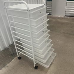 White 10 drawers storage cart  with locking wheels.. 38” high , 15 “ depth , 12” wide