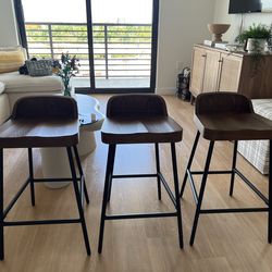 3 Modern Wood Counter Height Bar Stools 24.5”