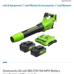 Greenworks 24-volt 585-CFM 140-MPH Battery Handheld Leaf Blower 4 Ah