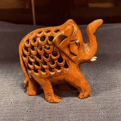 Vintage Hand Carved Elephant And Baby From India 