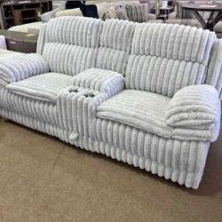 2 Pieces light gray color manual motion sofa set with cup holder