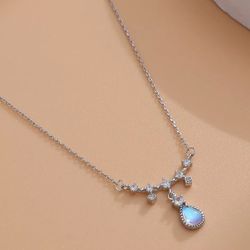 BRAND NEW IN PACKAGE LADIES DAINTY CRYSTAL PENDANT CUBIC ZIRCONIA WEDDING BRIDAL SUPER SPECIAL 18" SILVER SHINY NECKLACE GIFT FOR HER