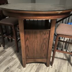 Wood Table, Glass Top With 4 Chairs