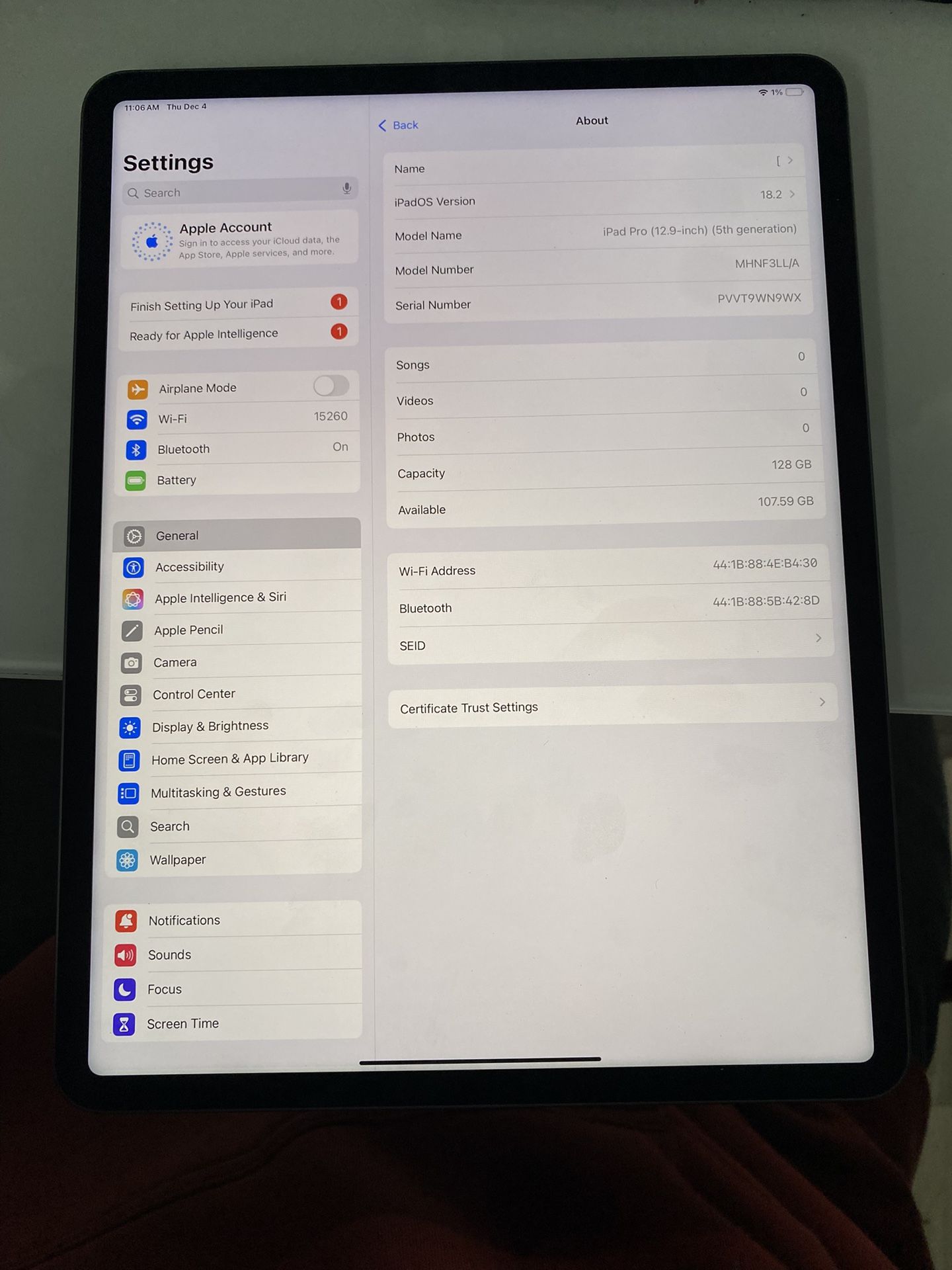 iPad Pro 12.9 Inch 5th Gen Wi-Fi 128gb