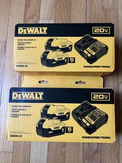 OEM Dewalt 20V DCB205-2C 5.0Ah (2-pack) Battery and Charger Kit — $140 /Each kit