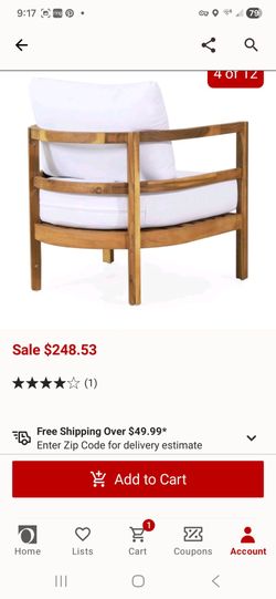 4 white and teak outdoor chairs