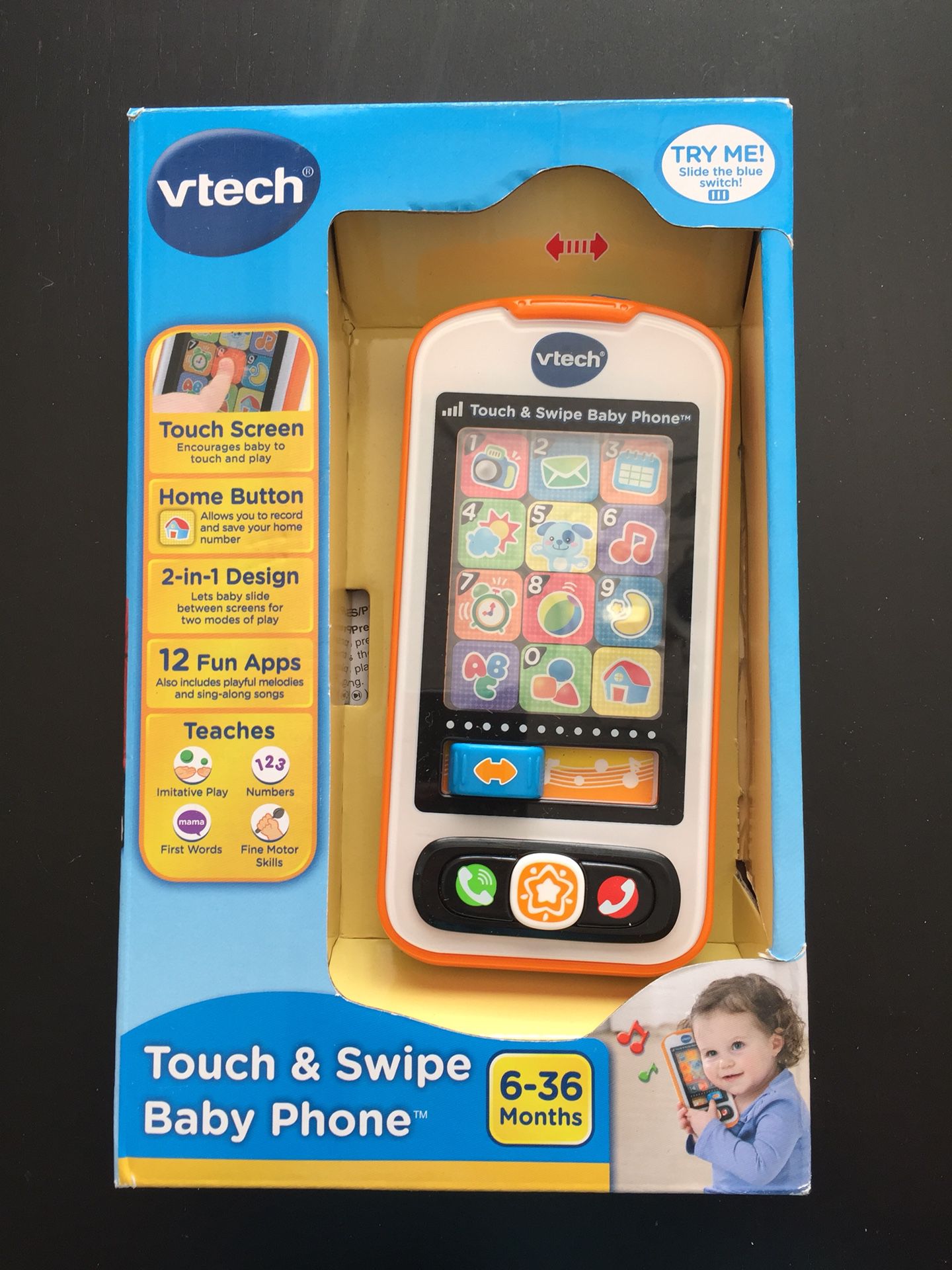 NEW VTECH TOUCH & SWIPE BABY PHONE, ORANGE