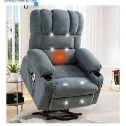 Electric Power Lift Recliner Chair with Heating and Vibration Massage Functions Includes USB Port and Full Recline Position for Living Room (Blue)  $2