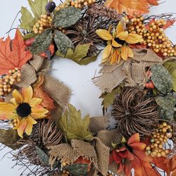 $25.00 - 2FT Fall/Harvest/Thanksgiving Wreath - Filled with Accents & Gorgeous Colors!  Lowest Price Offer!