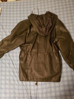 Vintage Black Leather Rain Coat. Size Medium Thumbnail