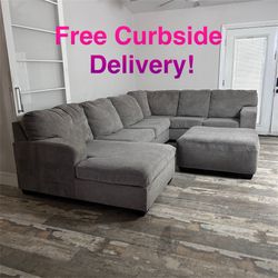 Free Curbside Delivery! Large Grey Sectional Couch With Ottoman
