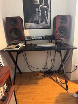 Black Studio / Gaming Desk with Monitor Shelf