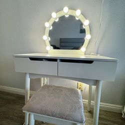 Makeup Vanity with Lights and Stool 