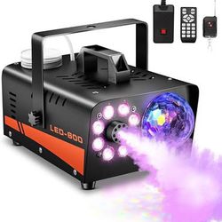 New Fog Machine, Smoke Machine with Disco Ball Lights, 600W 4000CFM 13-Color LED Effects, Wired & Wi