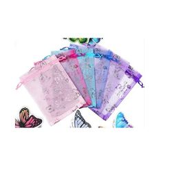 Butterfly Pattern Organza Drawstring Bags 12 Pieces