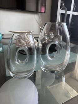 Set Of 4  Vase Art Glass Made In Poland 