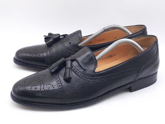 MEZLAN 'Havana' Tassel Loafer Cap Toe Black Leather Brogue Mens Dress Shoes US 9