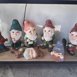 Seven Vintage (70s) Garden Gnomes Dwarfs