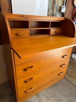 Beautiful blonde roll-top secretary dresser desk