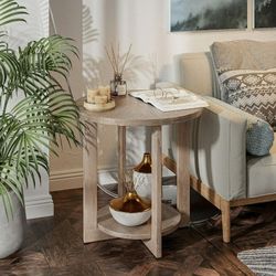 COZAYH Round Wood End Tables with Storage, Rustic Farmhouse Accent Table
