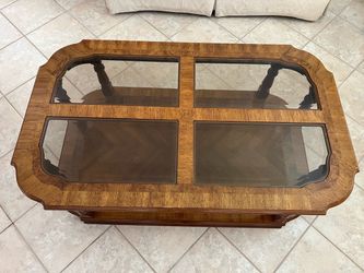 3-Piece Traditional Burl Wood & Glass Table Set - Coffee Table & 2 End Tables