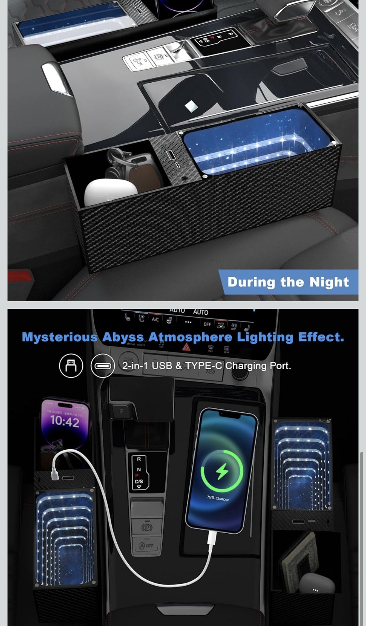 Abyss Car Seat Gap Organizer with Ambient Light Keep everything organized with this smart car seat gap organizer.