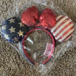 Mickey Ears, Red White & Blue w/ red bow