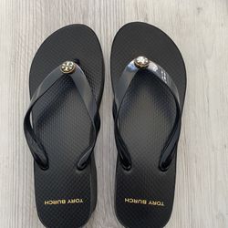 Tory Burch Size7 Women’s Cut Out Wedge Flip-Flops Black
