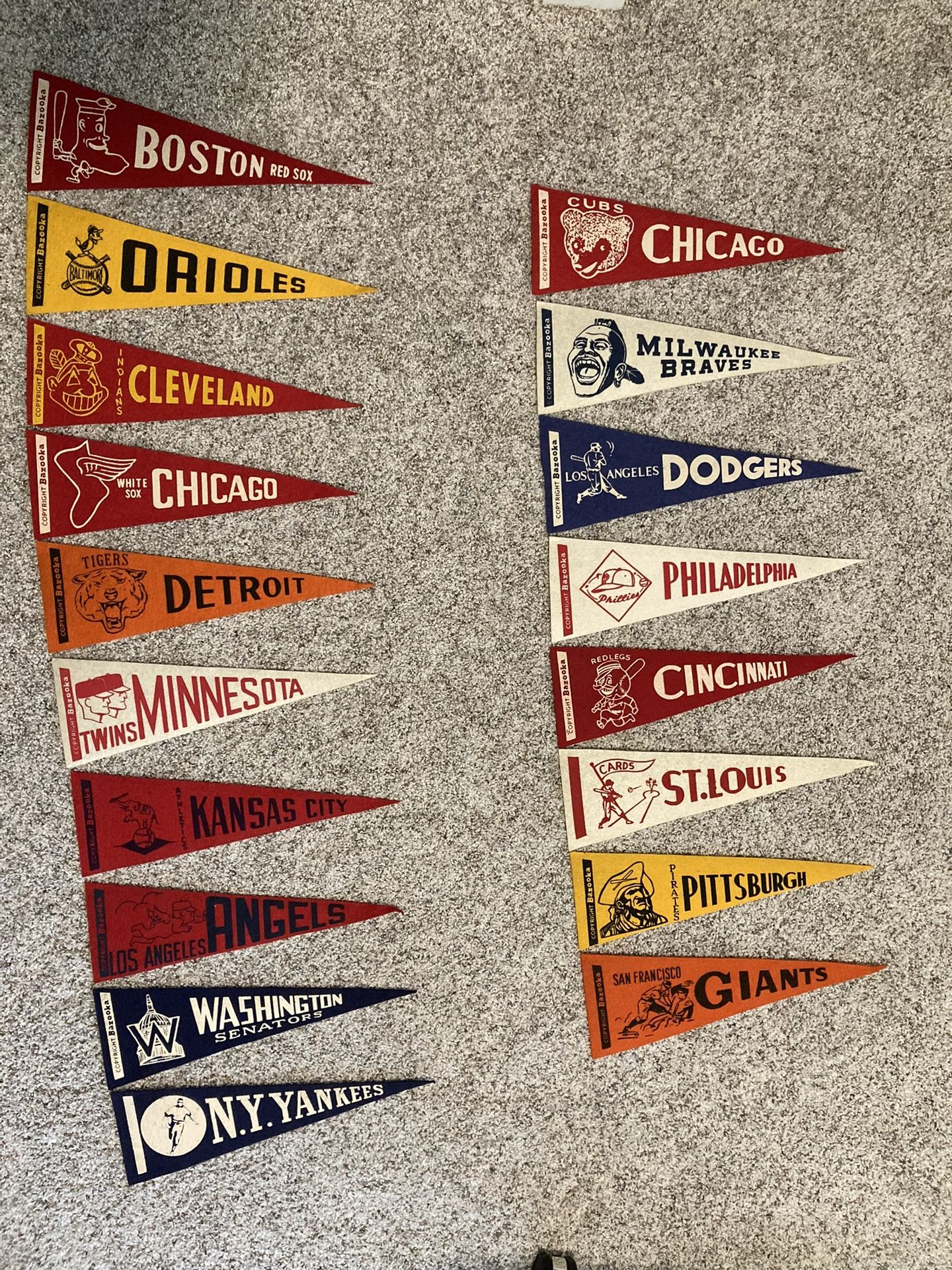 RARE : Complete Set of Bazooka Baseball Pennants from 1961