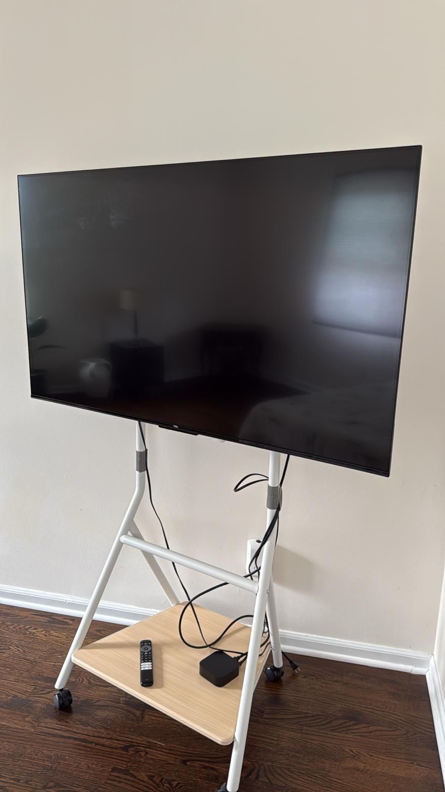 Perfect Condition Slightly Used 65” TV With Stand On Wheels