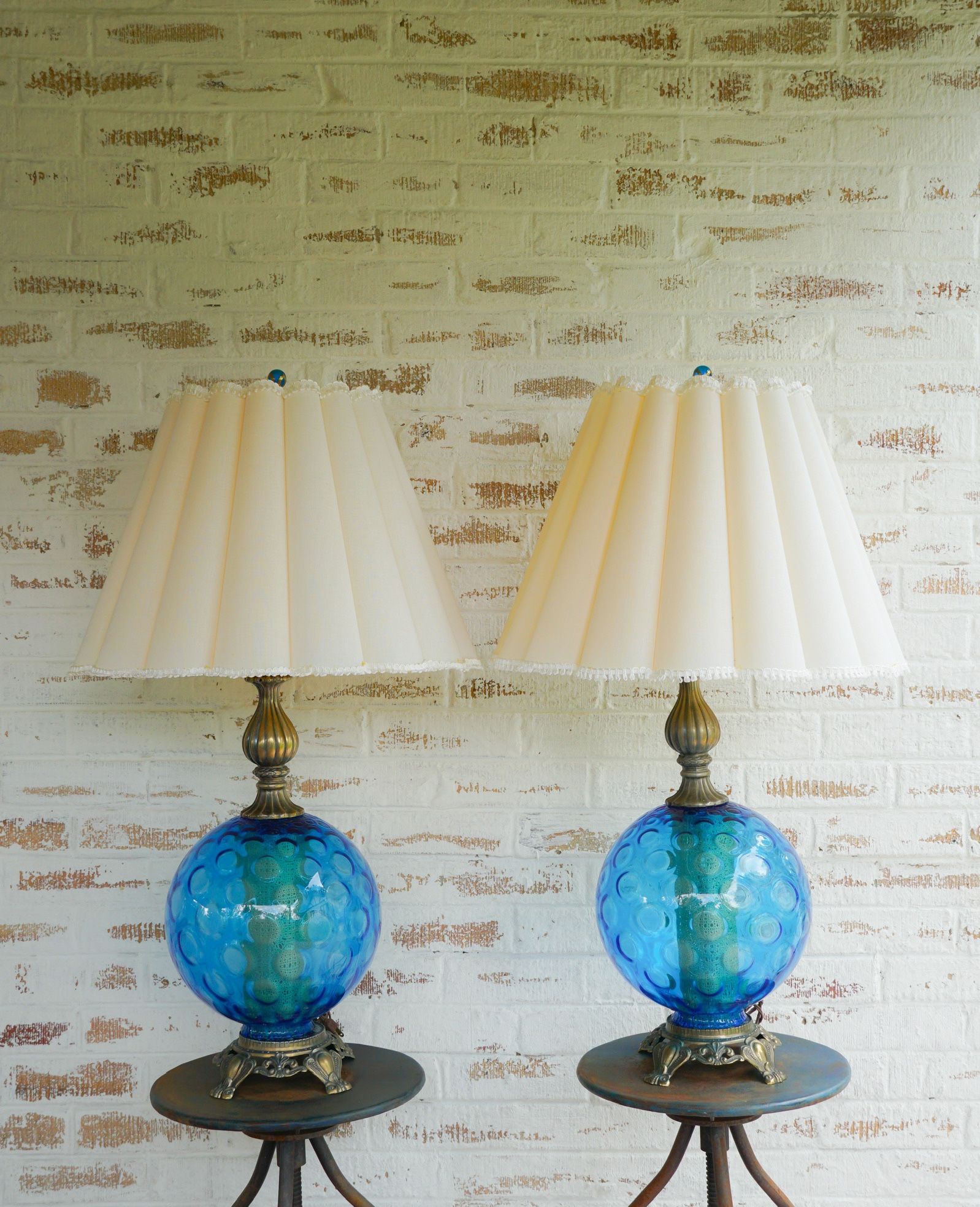 MCM Rare Blue Carl Falkenstein Globe Table Lamp/Light