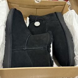 UGG Women's Black Mini Bailey Button Crystals Boots Size 11 NIB