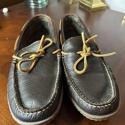 LL Bean Handsewn Slippers Flannel-Lined Mens Size 10 Moccasin Shoes Brown 212164