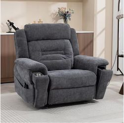 #630ABC-Flagship Dual Motor 28 in. W Oversized Gray Chenille Power Lift Recliner Chair w/Hidden Cup Holder & Wireless Charging
