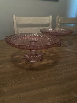Two Pretty Pink Glass Cake Stands
