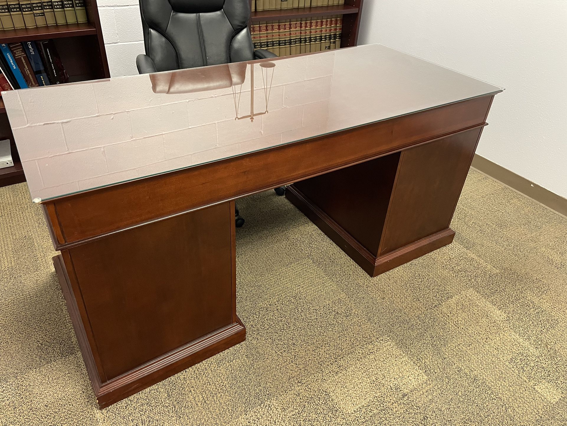 Beautiful Wood Office Desk With Glass Top