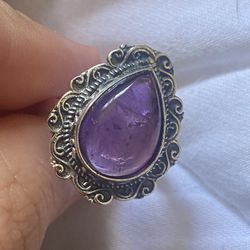 Hand wcrafted 925 Sterling silver filigree amethyst crystal Ring