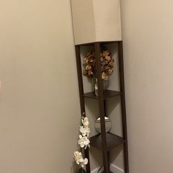 Floor Lamp: 63”  tall with shelves 10”