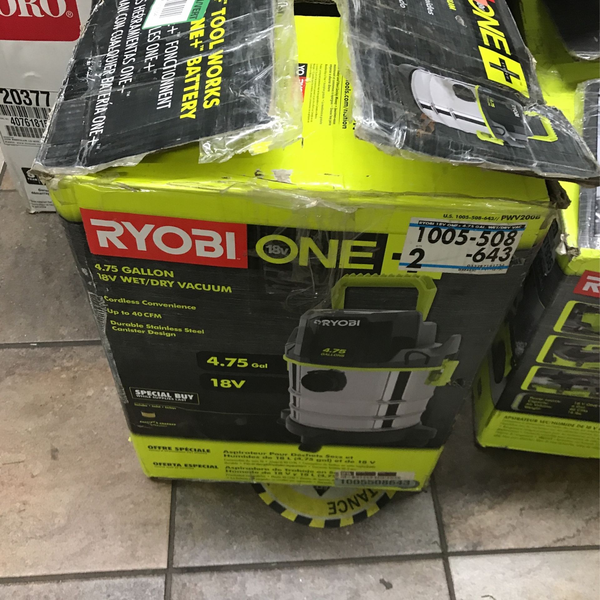RYOBI 18V ONE+ Cordless 4.75 Gallon Wet/Dry Vacuum (Tool Only) with Hose, Crevice Tool, Floor Nozzle, and Extension Wands