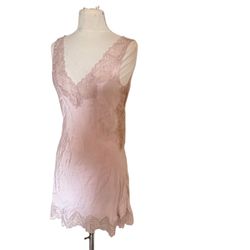 Vintage neiman Marcus 100% silk pink mini Lace Slip Dress nightie lace sides M