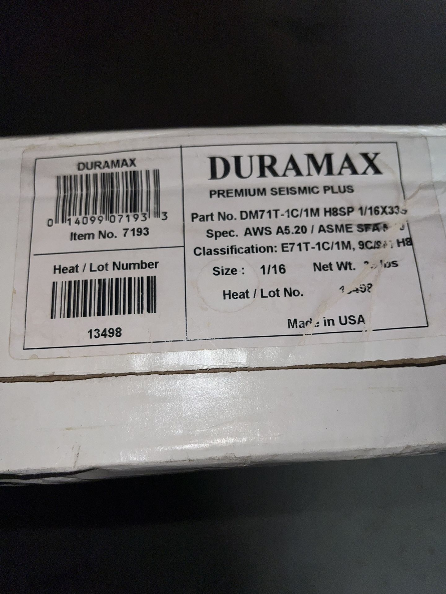 Duramax Premium Seismic Plus DM71T-1C/1M H8SP 1/16X33 Spool Welding Classification: E71T-1C/1M, Size 1/16 MADE IN USA Welding Wire